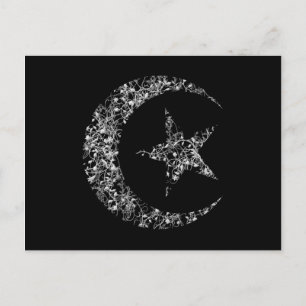 Filigree Crescent Moon and Star on Black Postcard