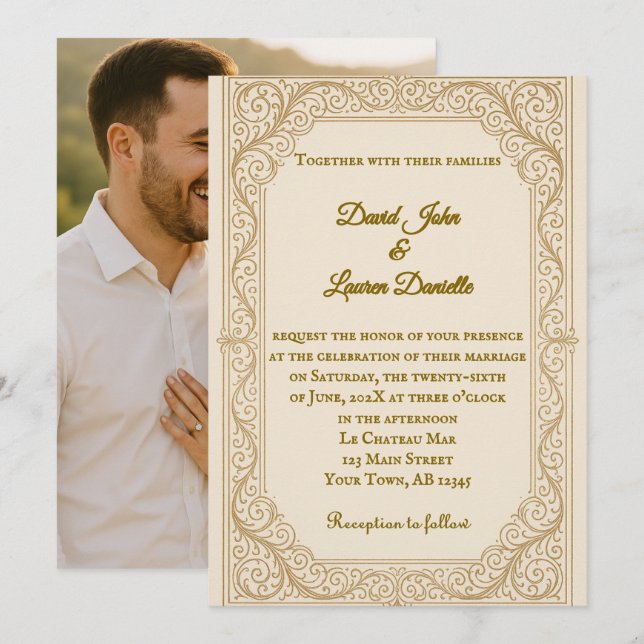 Filigree Fleur Photo Wedding Invitation (Front/Back)