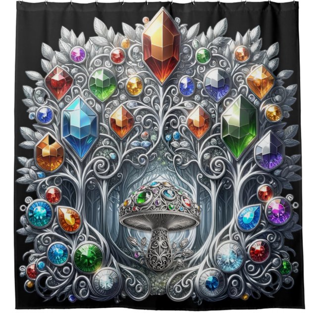 Filigree Forest Mushroom Shower Curtain (Front)
