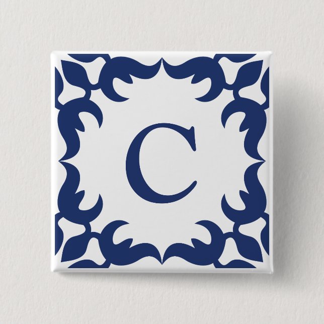 Filigree Framed Monogram in Navy Blue 15 Cm Square Badge (Front)