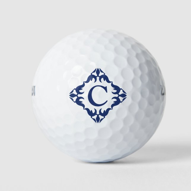 Filigree Framed Monogram in Navy Blue Golf Balls (Front)