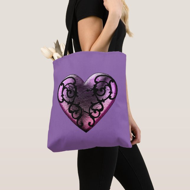 Filigree Goth Pink Heart Tote Bag (Close Up)
