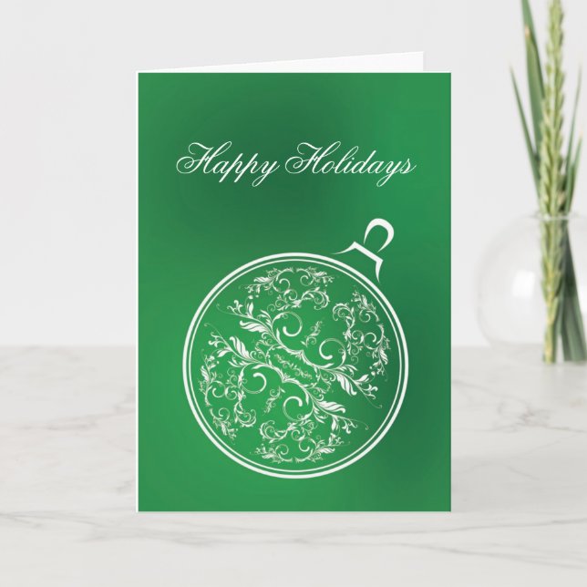 Filigree Green Ornament Holiday Card (Front)