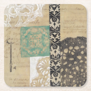 Filigree & Key II Square Paper Coaster