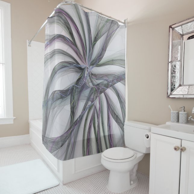 Filigree Motions Modern Abstract Swinging Fractal Shower Curtain (In Situ)