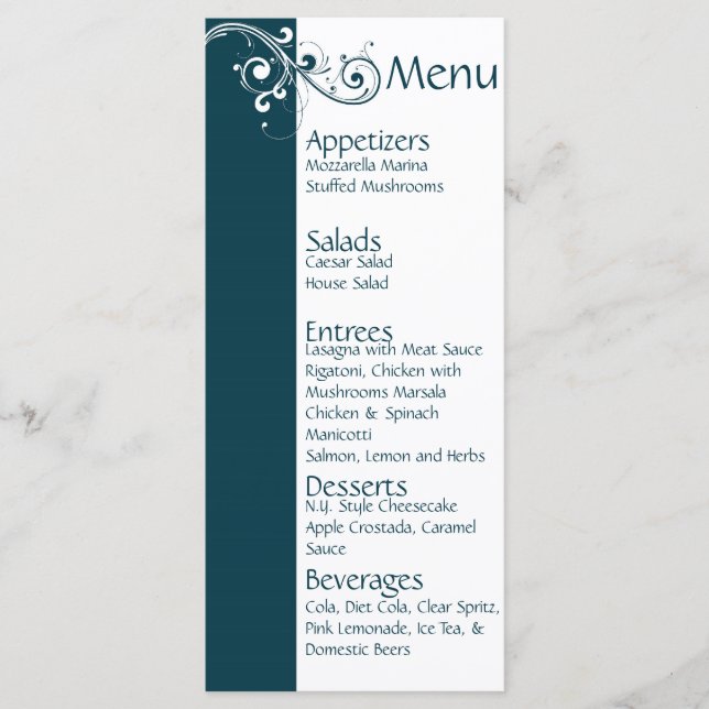 Filigree Navy/White Wedding Menu (Front)