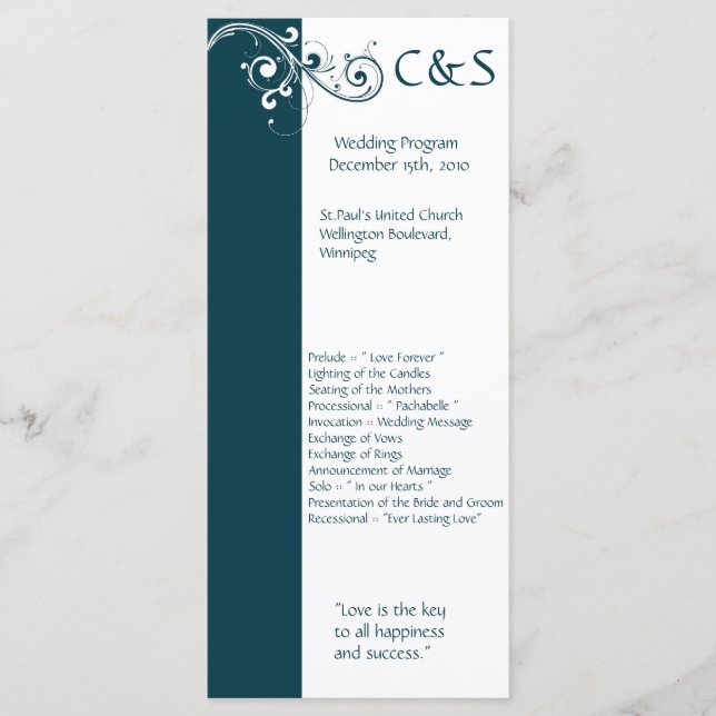 Filigree Navy/White Wedding Programs Programme (Front)