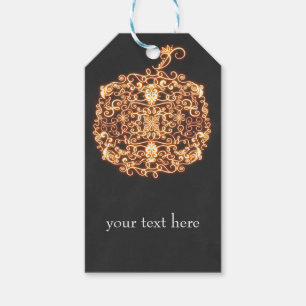 Filigree Orange Glowing Pumpkin Halloween Party Gift Tags