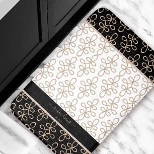 Filigree Pattern Monogram Beige Black Elegant  Bath Mat