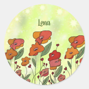 filigree poppy field, personalis.  circular sticke classic round sticker