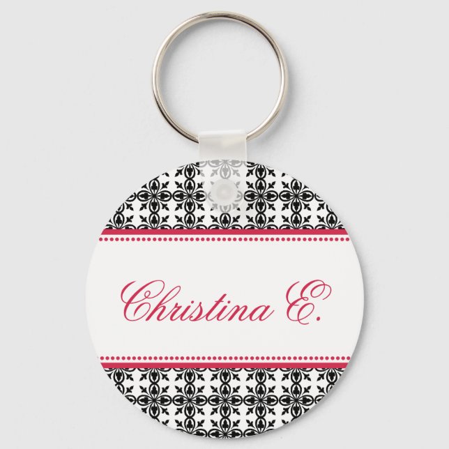 Filigree red black custom name bridesmaid key fob (Front)