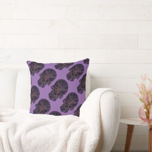 Filigree Skull in Shades of Purple Cushion