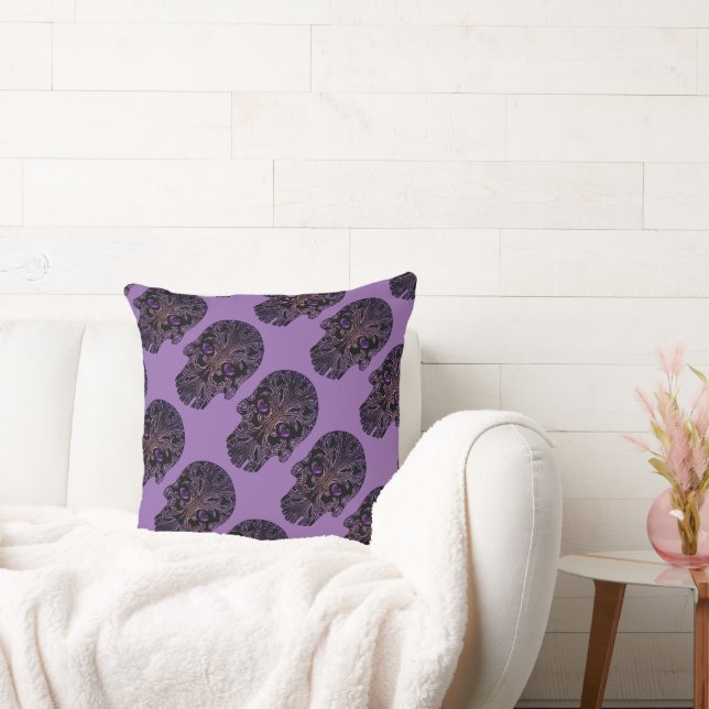 Filigree Skull in Shades of Purple Cushion (Couch)