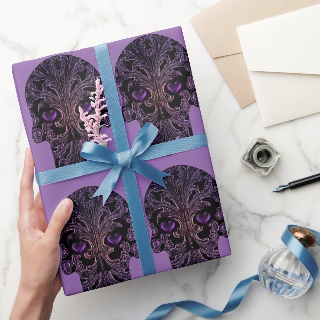 Filigree Skull in Shades of Purple Wrapping Paper (Gifting)