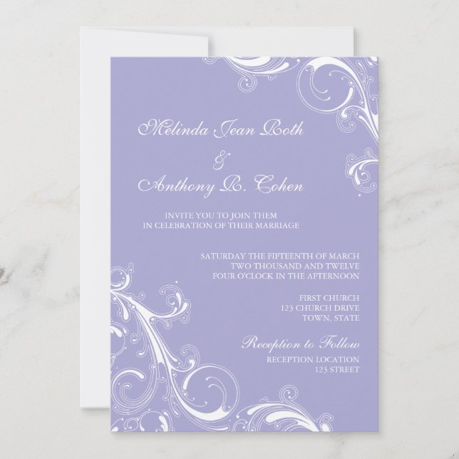 Filigree Swirl Lavender Invitation (Front)