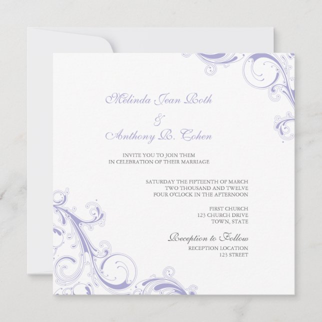 Filigree Swirl Lavender Invitation (Front)