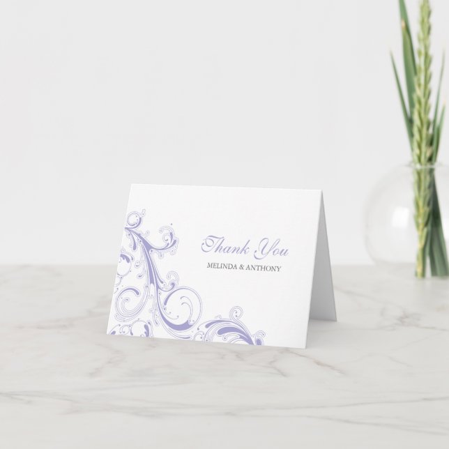 Filigree Swirl Lavender Thank You Card (Front)