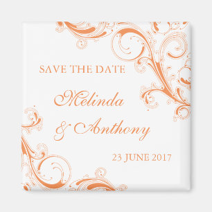 Filigree Swirl Orange Save the Date Magnet