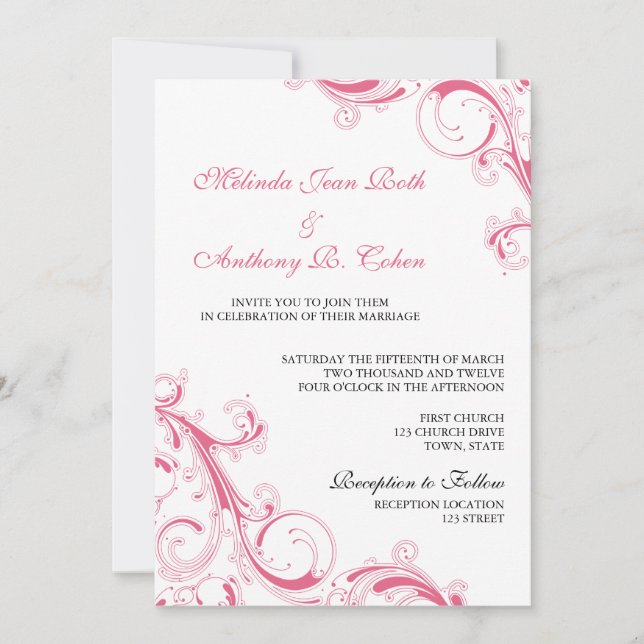 Filigree Swirl Pink Invitation (Front)