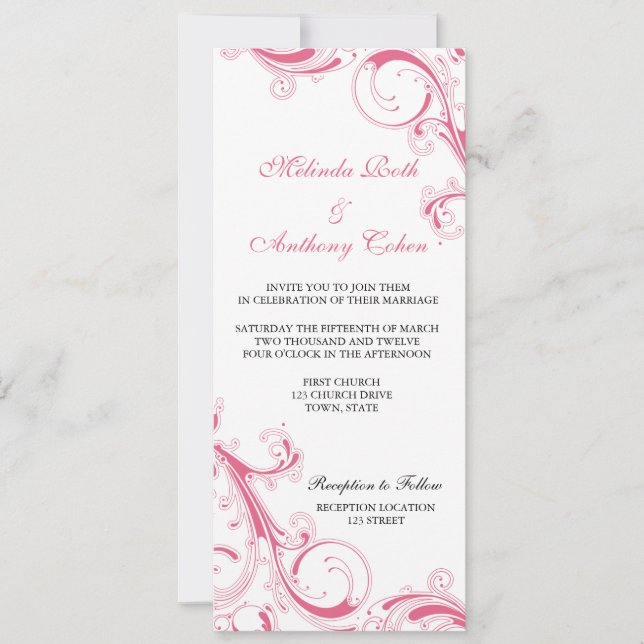 Filigree Swirl Pink Invitation (Front)
