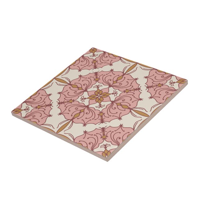 Filigree Wreath Ceramic Tile - Pink (Side)