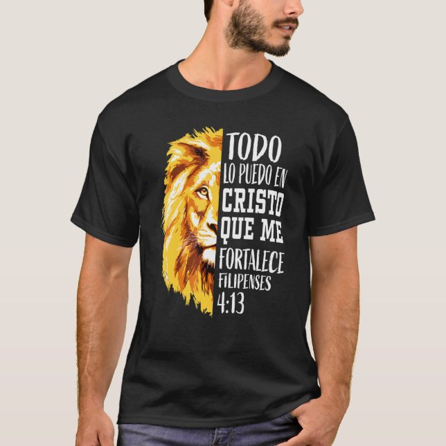Filipenses 4 13 Men Christian Verse Lion Judah Spa T-Shirt (Front)