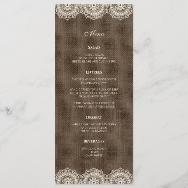 Filipiniana Lace on Burlap Wedding Menu Card (Front)