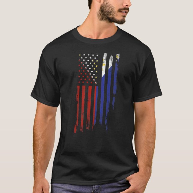 Filipino American Flag Pride Philipines Distressed T-Shirt (Front)