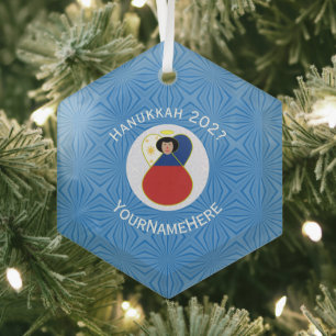 Filipino Angel Hanukkah Flag Personalised  Glass Tree Decoration