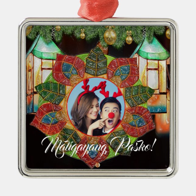 Filipino Colourful Lantern, Parol Style Metal Tree Decoration (Front)