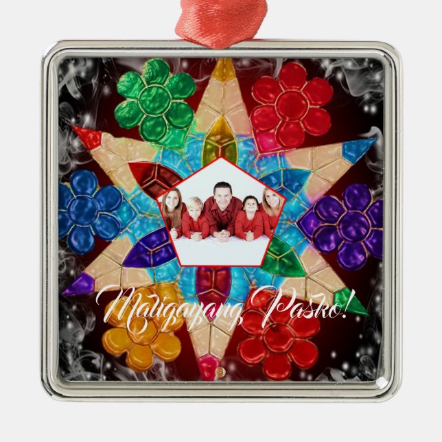 Filipino Family Colourful Lantern, Parol Style Metal Tree Decoration (Front)