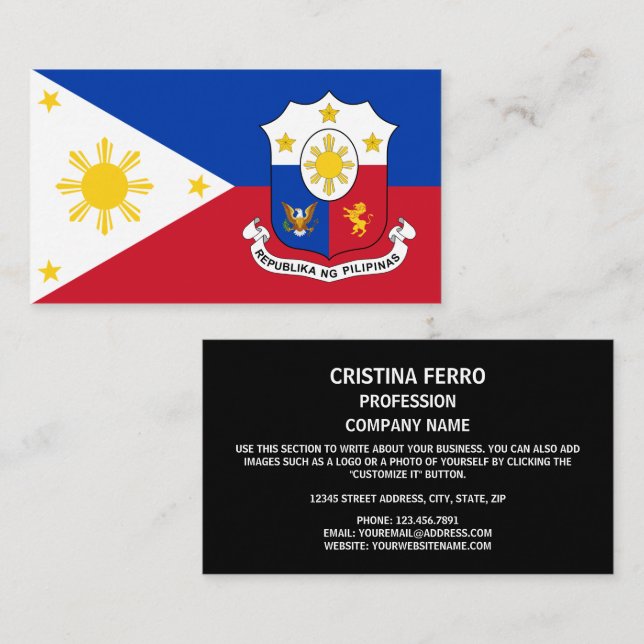 Filipino Flag & Coat of Arms, Flag of Philippines Business Card (Front/Back)