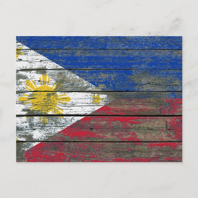 Filipino Flag on Rough Wood Boards Effect Postcard (Front)