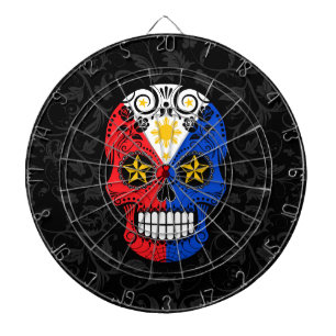 Filipino Flag Sugar Skull with Roses Dartboard