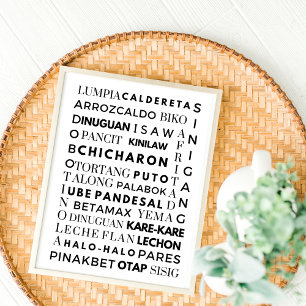 Filipino Food Black & White Typography Poster