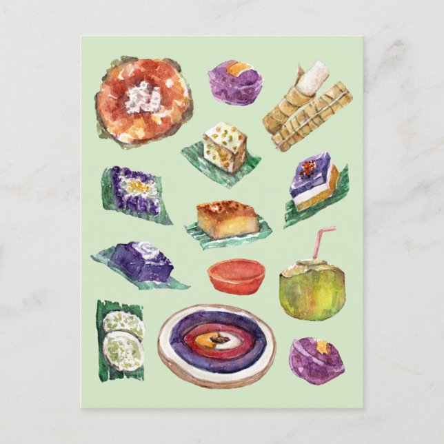 Filipino Food Delicacies in Watercolor Pinoy Postcard (Front)