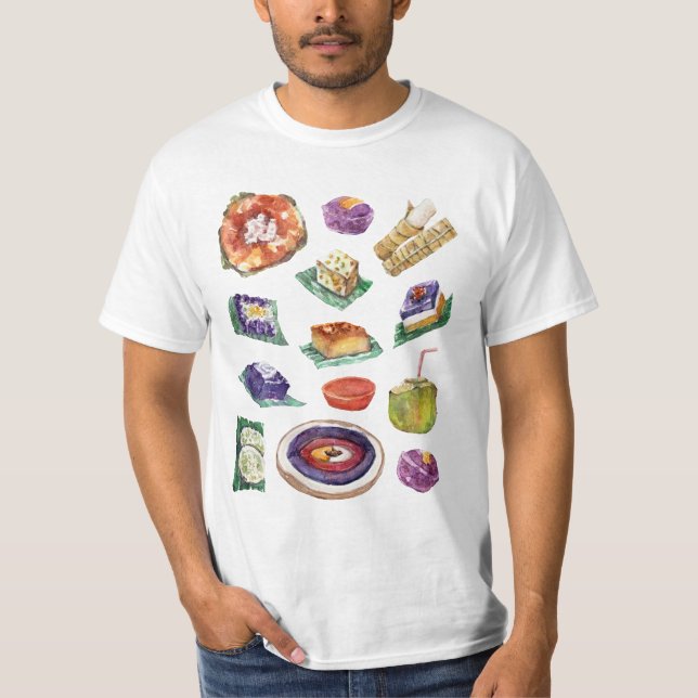 Filipino Food Delicacies in Watercolor Pinoy T-Shirt (Front)