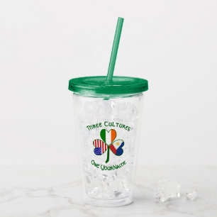 Filipino Irish American Flags Shamrock Personalise Acrylic Tumbler