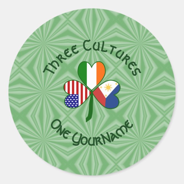 Filipino Irish American Flags Shamrock Personalise Classic Round Sticker (Front)