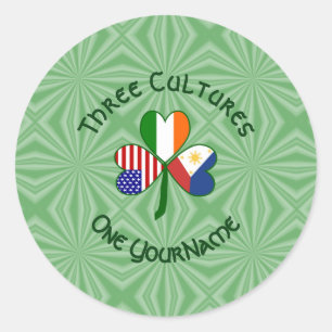 Filipino Irish American Flags Shamrock Personalise Classic Round Sticker