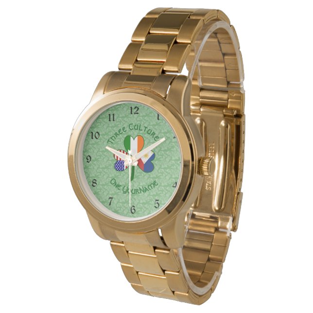 Filipino Irish American Flags Shamrock Personalise Watch (Angled)