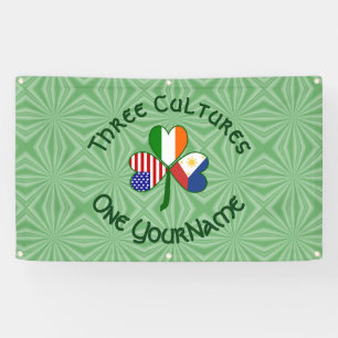 Filipino Irish USA Shamrock Flag Personalised  Banner
