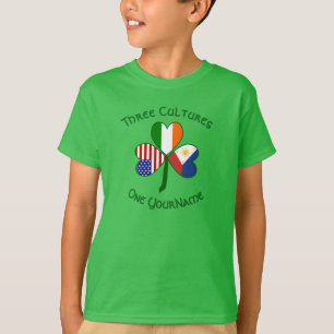 Filipino Irish USA Shamrock Flag Personalised  T-Shirt