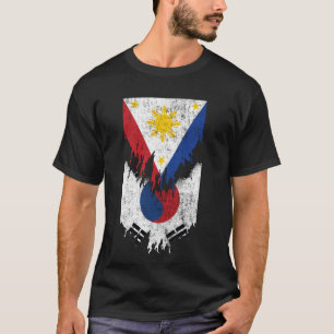 Filipino Korean Flags Ripped Torn Philippines Sout T-Shirt