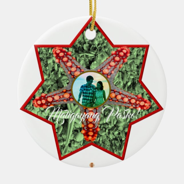 Filipino Lantern, Parol, Beach, Star Fish, Shells Ceramic Tree Decoration (Front)