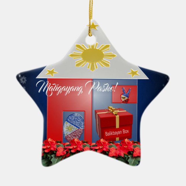 Filipino Lantern, Parol, Flag, Balikbayan Box Ceramic Tree Decoration (Front)