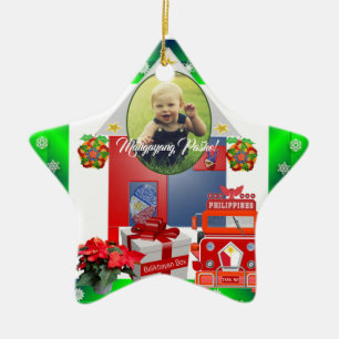 Filipino Parol, Flag, Balikbayan Box, Jeepney Ceramic Tree Decoration