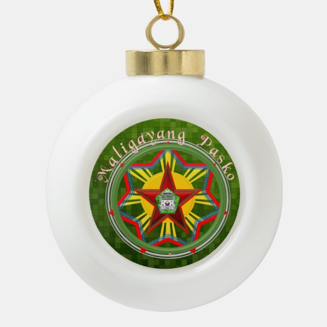 Filipino Parol, Jeepney, Philippines' Flag Ceramic Ball Christmas Ornament (Front)