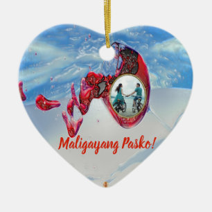 Filipino, Pasko, Beach, Wine Glass, Beach, Couple Ceramic Tree Decoration