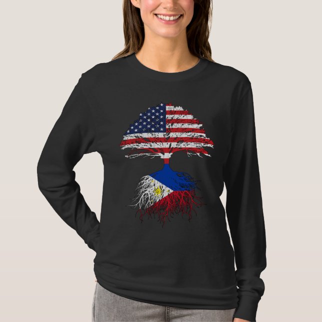 Filipino Roots American Grown Philippines Flag Gif T-Shirt (Front)